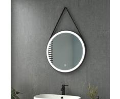 welmax Badezimmerspiegel mit Beleuchtung Rund LED Badspiegel 60 cm Durchmesser Spiegel Kaltweiß Lichtspiegel Wandspiegel mit Touchschalter, Wasserdicht IP44, Energieklass A++, Schwarz Rahmen