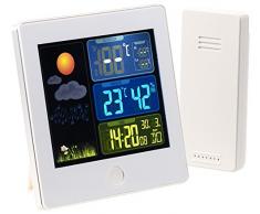 infactory Digitale Wetterstation: Funk-Wetterstation mit Außensensor, Farbdisplay, Funkuhr, Wecker, weiß (Wetterstationen mit Farb Display)