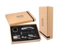 YOBANSA Weinöffner-Set,Weinzubehör inklusive Wein Korkenzieher,Weinverschluss,Wein Ausgießer,Tropfringe und Weinthermometer (Art 0A)