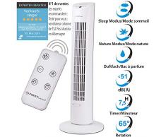 TZS First Austria - 60 Watt 79cm Säulenventilator mit Fernbedienung | Sleep-Modus | Nature-Modus | 7,5 Std Timer | Oscillation | Duftfach | Turmventilator | Towerventilator | maximal nur 51 dB, weiß