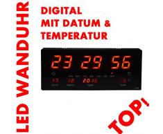 Noyan LED Uhr Led Wanduhr mit Datum und Temperatur Anzeige Digital, geeignet für Büro, Bar, Cafe UVM NEU (Rot)