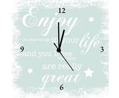 Artland Analoge Wand-Funk-oder Quarz-Uhr Digital-Druck Leinwand auf Holz-Rahmen gespannt mit Motiv Jule Genieße die kleinen Dinge_mint Statement Bilder Sprüche & Texte Graphische Kunst Grün D0QM