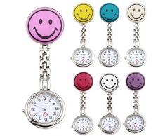 JSDDE 7er Unisex Krankenschwesteruhr Set Analog Quarz Rund Lächeln Emoticon Krankenschwester Uhr Schwesternuhr Taschenuhr