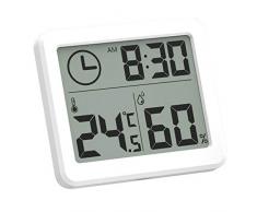 Ultradünne Wetterstation Innenthermometer Hygrometer Digital LCD C/F Nass- und Trockenthermometer Wecker (Color : White, Größe : 2.71 * 3.18 * 0.39inch)
