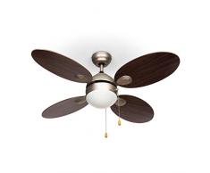 Klarstein Valderama - Deckenventilator, 2-in-1: Ventilator & Deckenlampe, Durchmesser: 42 (107 cm), 4 Flügel, Luftdurchsatz: 7.480 m³/h, 2 Laufrichtungen, 3 Geschwindigkeitsstufen, dunkelbraun