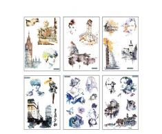 CAOLATOR 6 Blatt Stickerbuch Stickeralbum Scrapbooking Sticker Landschaft Porträt Deko Aufkleber Tagebuch Fotoalbu Notizbuch Kalender Dekoration