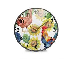 Mnsruu Badezimmer-Wanduhren Huhn dekorative Wanduhr nicht tickend leise Küchenuhr, mehrfarbig, 9.5inch