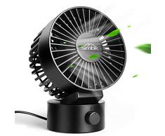 SIMBR USB Ventilator, Tragbarer leiser Mini Ventilator im Büro, mit gedrehtem Kopf, 2 Gänge Geschwindigkeiten, Doppelte Lüfterblätter, mit 1.8m USB Kabel, Schwarz