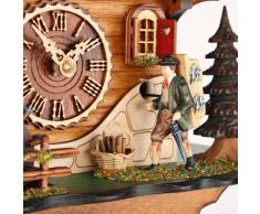 Quarz Kuckucksuhr Schwarzwaldhaus mit beweglichem Uhrenträger und Mühlrad, mit Musik TU 478 QM HZZG