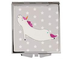 Mr. & Mrs. Panda Handtasche, Silber, Handtaschenspiegel quadratisch Einhorn Yoga - Farbe Grau Pastell