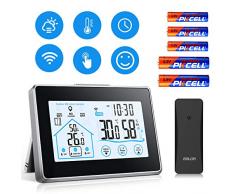 vonivi Wetterstation Funk mit Außensensor, Digital Thermometer Hygrometer Innen und Außen Raumthermometer Hydrometer Feuchtigkeit mit Wettervorhersage, Uhrzeitanzeige und Nachtlicht-Schwarz