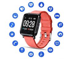 Tipmant Smartwatch Fitness Armband mit Pulsmesser Blutdruckmessung Fitness Tracker Wasserdicht IP68 Fitness Uhr Schrittzähler Pulsuhr Sportuhr für Damen Herren Kinder ios iPhone Android Handy (Rot)