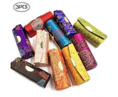 Lippenstiftbox mit Spiegel 3 Stücke Set Seide Oberfläche Lippen Hülle in Handtasche und Kosmetiktäschchen Geschenk für Damen Zufällige Farben