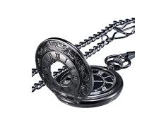 Vintage Römische Ziffern Skala Quarz Taschenuhr mit Kette, Schwarz