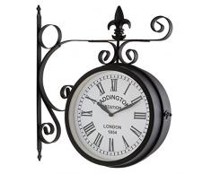 blumfeldt Paddington Uhr Retro-Wanduhr Bahnhofsuhr (doppelseitig, schmiedeeisernes Design, 41x45x11cm, römische Zahlen, Batterie-Betrieb, inklusive Wand-Montage-Set) schwarz