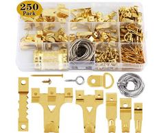 250 PCS Bilderhaken set zum nageln,Wukong Bildaufhänger für Holzrahmen Kunstwerk Bilder Uhren Haken mit Nägeln an Wand und Holz Haltkraft 10-75lbs