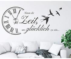 tjapalo® s-pkm473 Wanduhr Wandtattoo Uhr spruch Wohnzimmer Wandsticker Spruch - Nimm dir Zeit um Glücklich zu sein mit Uhrwerk und Kristallen
