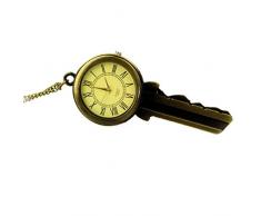 TU 54A Uhr mit riesigem Schlüssel als Anhänger und Langer Kette in Altgoldoptik, Halskette Modeschmuck, von Kobert Goods