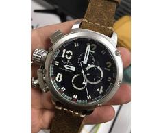 automatische mechanische Herrenuhr Silber im Alter von braunem Leder Bootsuhr schwarz Gold gelb 3