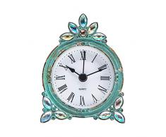 NIKKY HOME Vintage Zinn Quarz Tischuhr mit Kristall glänzenden Rhinestone, Aqua