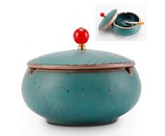 ONEDERZ Aschenbecher für Draußen mit Deckel, Keramik Windaschenbecher Geruchsdicht Sturmaschenbecher für Home Office Dekoration (Blau)