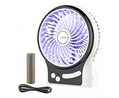 EasyAcc Mini Desktop USB Ventilator Personal Fan mit 2600 mAh aufladbarer Batterie LED-Licht Beweglicher 3 einstellbare Geschwindigkeiten für Indoor und Outdoor Aktivitäten - Weiß
