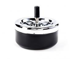 Riesiger eleganter moderner schöner Drehaschenbecher Windaschenbecher 13 cm schwarz chrom silber
