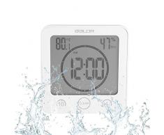 Badezimmeruhr Wasserdichte Dusche Uhr Timer Saugnapf Digital LCD Display Thermometer Hygrometer Silent Wanduhr Timer Küche Badezimmer(Weiß)