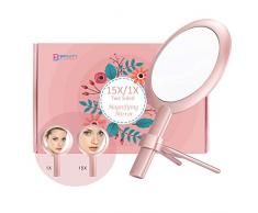 15x Vergrößerungsspiegel, zweiseitiger Schmink-Spiegel, 15-fach/1-fach Vergrößerung, für Hand/mit Ständer, zum Schminken, für Makeup, Schönheitspflege etc. (Rotgold)