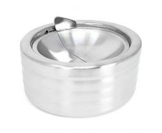 com-four® Aschenbecher aus Edelstahl mit Kipp-Deckel - Klappaschenbecher zum Schutz vor Flugasche - Ø 12 cm (01 Stück - Edelstahl Klappfunktion)