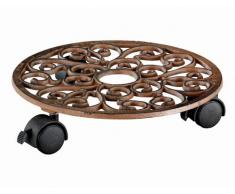 WAGNER Pflanzenroller ANTIK Ø 29 x 6,5 cm I Pflanzenroller & Blumenroller für Außenbereich + Innenbereich, Kupfer I Kübelroller aus Gusseisen mit 2 Feststellern I Tragkraft 50 kg - 20092501