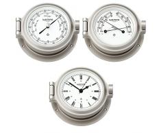 Wempe Serie Nautik Nickel Ø 120mm - Bullaugen Yachtuhr mit römischen Ziffern, Barometer und Comfortmeter