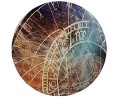 Rubber Gaming Mouse Pad,rutschfestes rundes Mousepad,Astrologie,Reisedekor Antike Altstadt Prag Horoskop Uhr Tschechische Republik Kunstdruck Dekorativ,Mehrfarbig,20CM