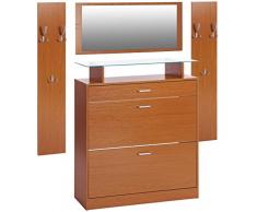 ts-ideen 4er Set Garderobe Spiegel Schuhschrank Schuhkipper 2 Wandpaneele Kleiderhaken Buchenoptik