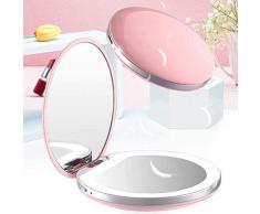 FEE-ZC Tragbare Tischplatten Verstellbarer Mini-Taschen-LED-Spiegel mit leicht wiederaufladbaren handkompakten Make-up-Klapp-Kosmetikspiegel-Werkzeugen