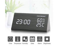 Digital Wecker mit Hölzerner Elektronischer LED-Zeitanzeige, Doppelte Temperatur- und Feuchtigkeitserkennung, Ideal für Schlafzimmer, Nacht Kinder