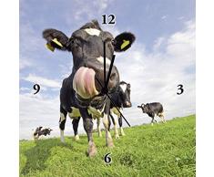 Artland Wand-Uhr Digital-Druck Leinwand auf Holz-Rahmen gespannt mit Motiv Per Tillmann Holstein-Kuh mit gewaltiger Zunge Tiere Haustiere Kuh Fotografie Blau 30 x 30 x 2,8 cm