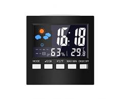 Che LCD Hintergrundbeleuchtung Schreibtischuhr Innenwetterstation Wecker Uhrzeit Datum Woche Alarmtemperatur Luftfeuchtigkeit Wetteranzeige, Typ 1