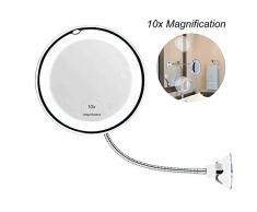 Kosmetikspiegel mit LED Licht,360° Drehbarer Kosmetikspiegel Mit Saugnapf,10x Vergrößerter Beleuchtung Schminkspiegel,Edelstahl,für Zuhause und Unterwegs