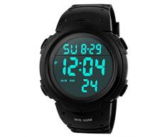 Herren Sport Digital Uhren - 50 m Wasserdicht Sport Armbanduhr mit Wecker Stoppuhr, Schwarz Big Face Armbanduhr, läuft mit LED-Hintergrundbeleuchtung Digitaluhren für Männer von RSVOM