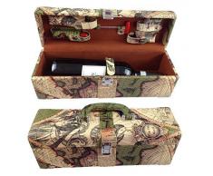 Weinbox Weinzubehör Weinset 6 tlg. Geschenkset mit Kellnermesser Korkenzieher Flaschenverschluss Weinthermometer Ausgießer in edler Kunst Leder Geschenkbox Wein Set Wein Zubehör Set LN 16 - 11