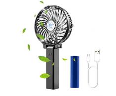 Diswoe Handventilator Tragbarer USB Ventilator Mini Lüfter Desk Fan Faltbar mit 2600mAh Aufladbarem Batterie LED 3 Geschwindigkeiten Kompatibel Laptop Multi Port Steckdose, für Haus, Büro, Reise