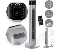 KESSER® Turmventilator mit Fernbedienung | 3 Stufen | 3 Modi | 107cm | 60 Watt | 7,5 Timer | LED-Leuchten | Tower-Ventilator | Standventilator | Säulenventilator | Luftkühler 90° oszillierend Silber