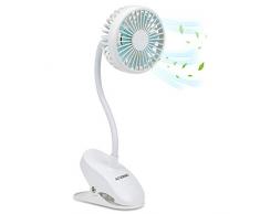Accering Schreibtisch Mini USB Ventilator, Tischventilator Berührungsschalter mit Wiederaufladbar Batterie und tragbar Clip, Persönlichen USB Lüfter Fans leise für Zuhause, Büro, Kinderwagen, Weiß