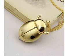 HeyBro Beetle Kettenuhr Marienkäfer FOB Uhren mit Kette Retro Taschenuhr Legierung Hängende Uhr für Unisex, goldfarben, 2x3.2cm