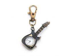 Ecloud Shop 2 pieces Bronze Metall Retro Gittarre Schlüssel Anhänger Schlüsselanhänger mit Uhr 2.2
