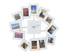 Vevendo Design Bilderrahmenuhr Asymmetrisch mit 12 Rahmen für Erinnerung, Moderne Foto-Wanduhr, Kombination aus Uhr und Bilderrahmen, Farbe: Weiss