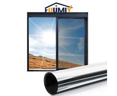 Fuumiy Spiegelfolie Selbstklebende Sonnenschutzfolie Fensterfolie,One Way Reflektierende Sichtschutzfolie,Anti-UV Verdunkelungsfolie Wärmeisolierung,für Büro und Haus - Silber (90 * 200cm)