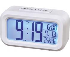 Hama Funk Wecker (zwei Weckzeiten, Snooze, sensorgesteuertes Nachtlicht, Temperatur- und Datumsanzeige) weiß