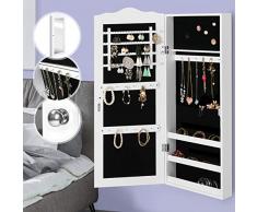 MIADOMODO Schmuckschrank mit Spiegel - 96 x 35 x 9 cm, hängend, Wandmontage, Weiß - Schmuckregal, Schmuckkasten, Schmuckaufbewahrung, Schmuckorganizer, Spiegelschrank